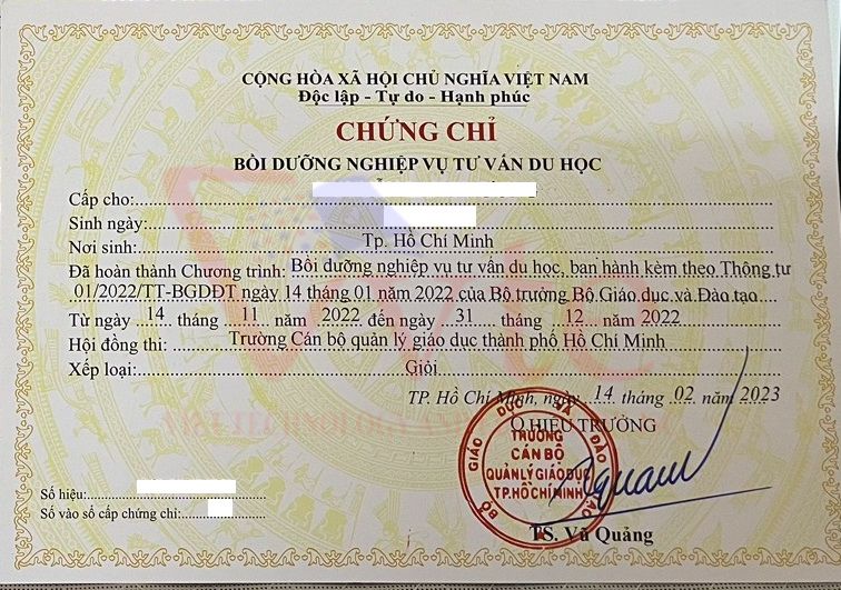 Chứng chỉ tư vấn du học